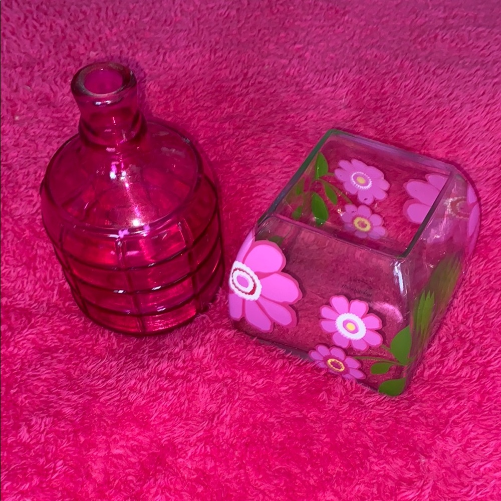 Pink Floral Glass Vases Set